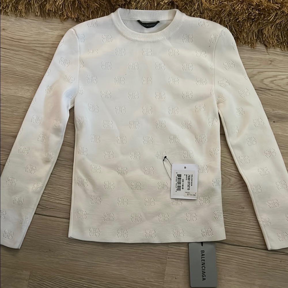 Balenciaga White Fitted Long Sleeve Tee